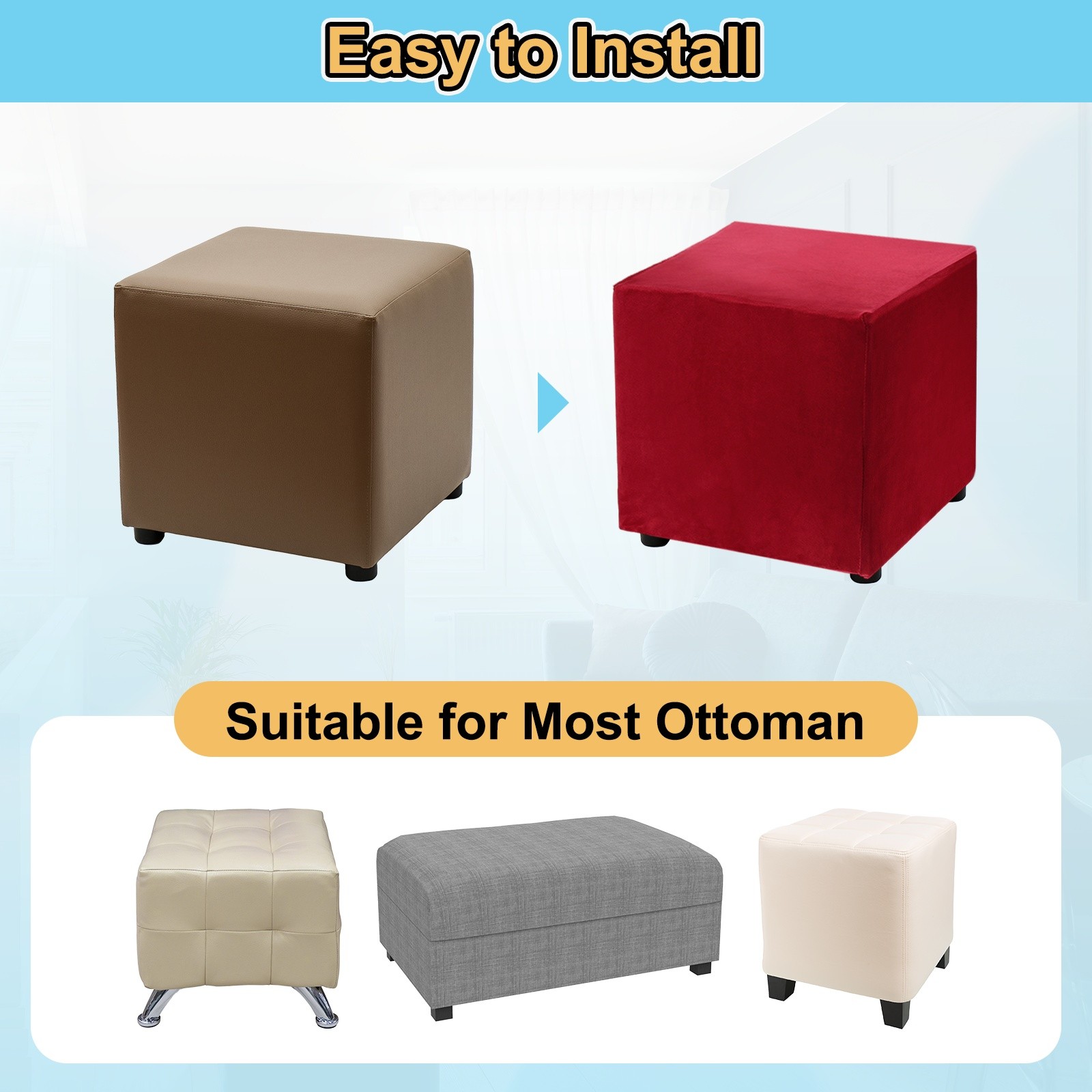 Rectangular Stool Cover 32.68-39.76″, M-L, Red