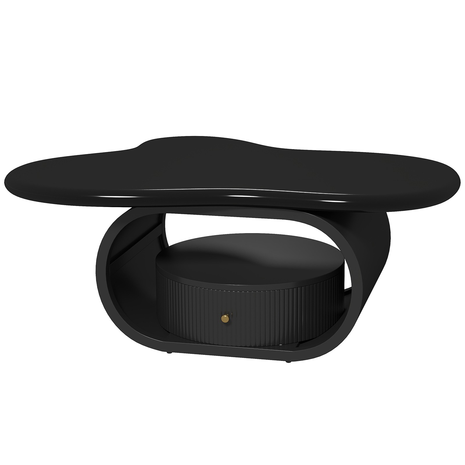 Black Modern 39″ Irregular Cloud Coffee Table Center Table w/Drawer Home Office