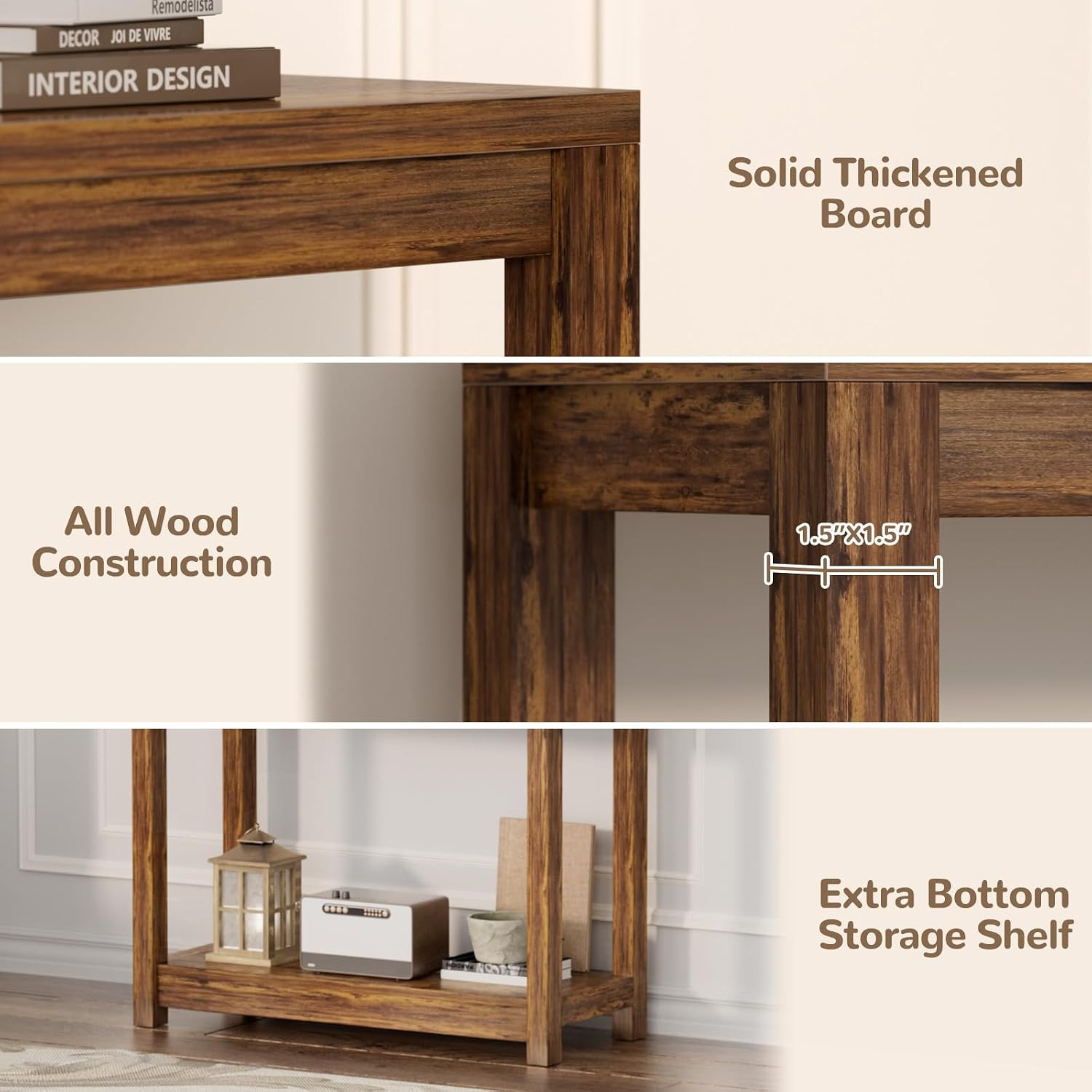 Rustic Farmhouse End Table with Storage Shelf for Small Spaces, 24″ Brown