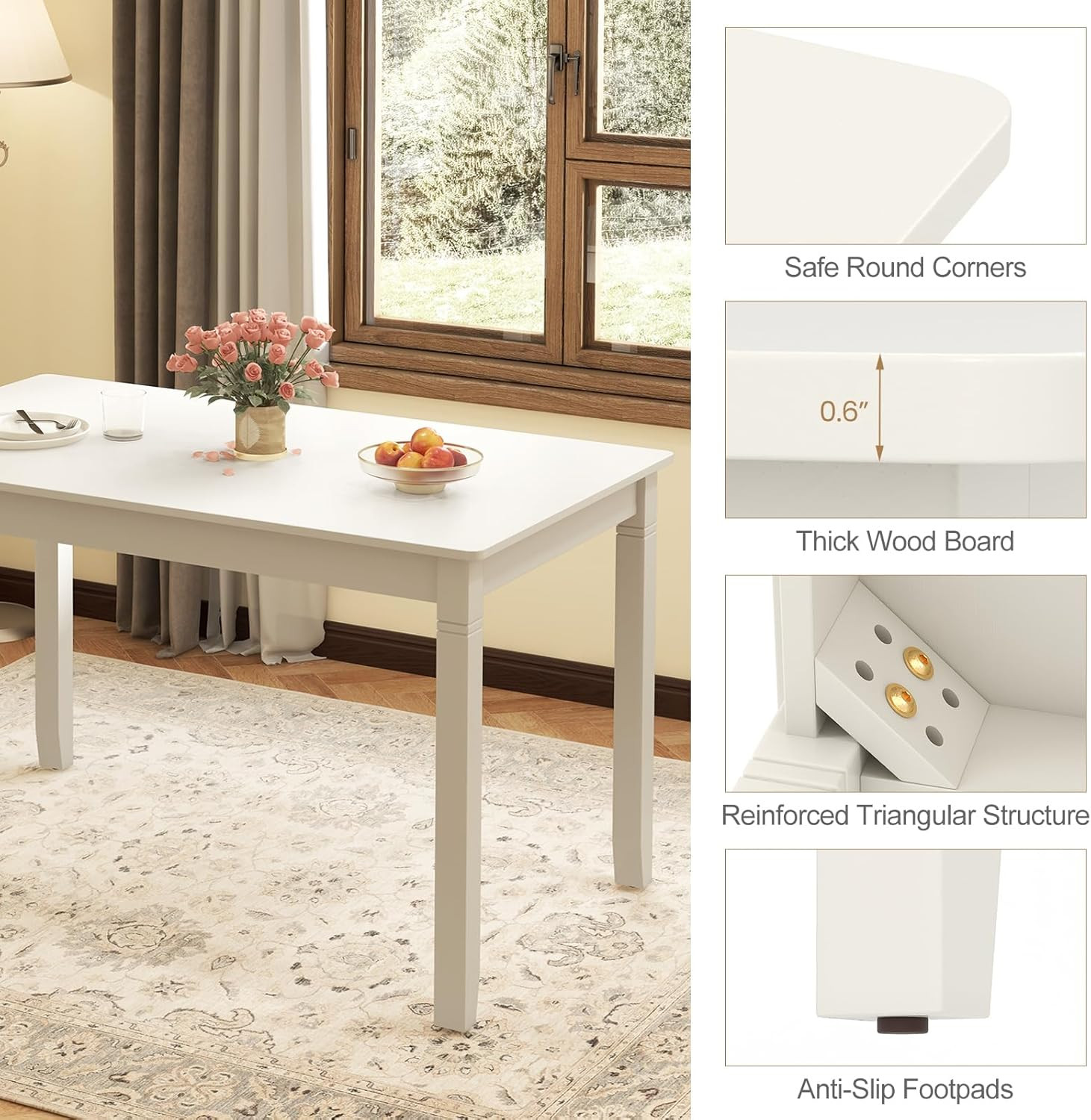 Compact 48″ White Dining Table for 4 – Perfect for Small Spaces