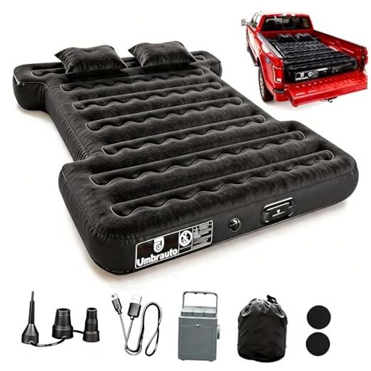 Black Cordless Pump Air Mattress for Truck Bed 5.5-5.8ft – Built-in Pump