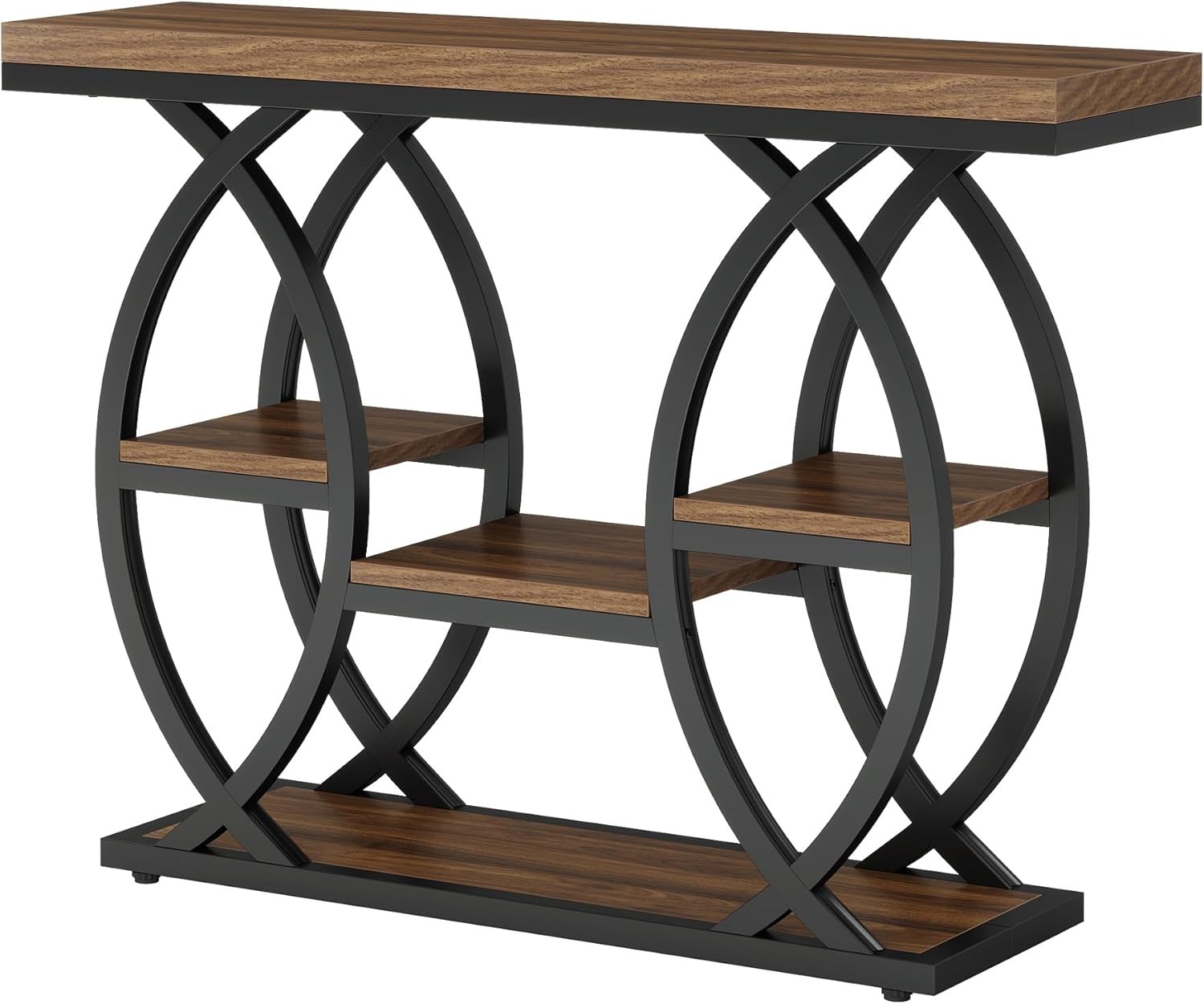 39.4″ Console Table, Industrial 4-Tier Entryway Sofa Table with Storage Shelves