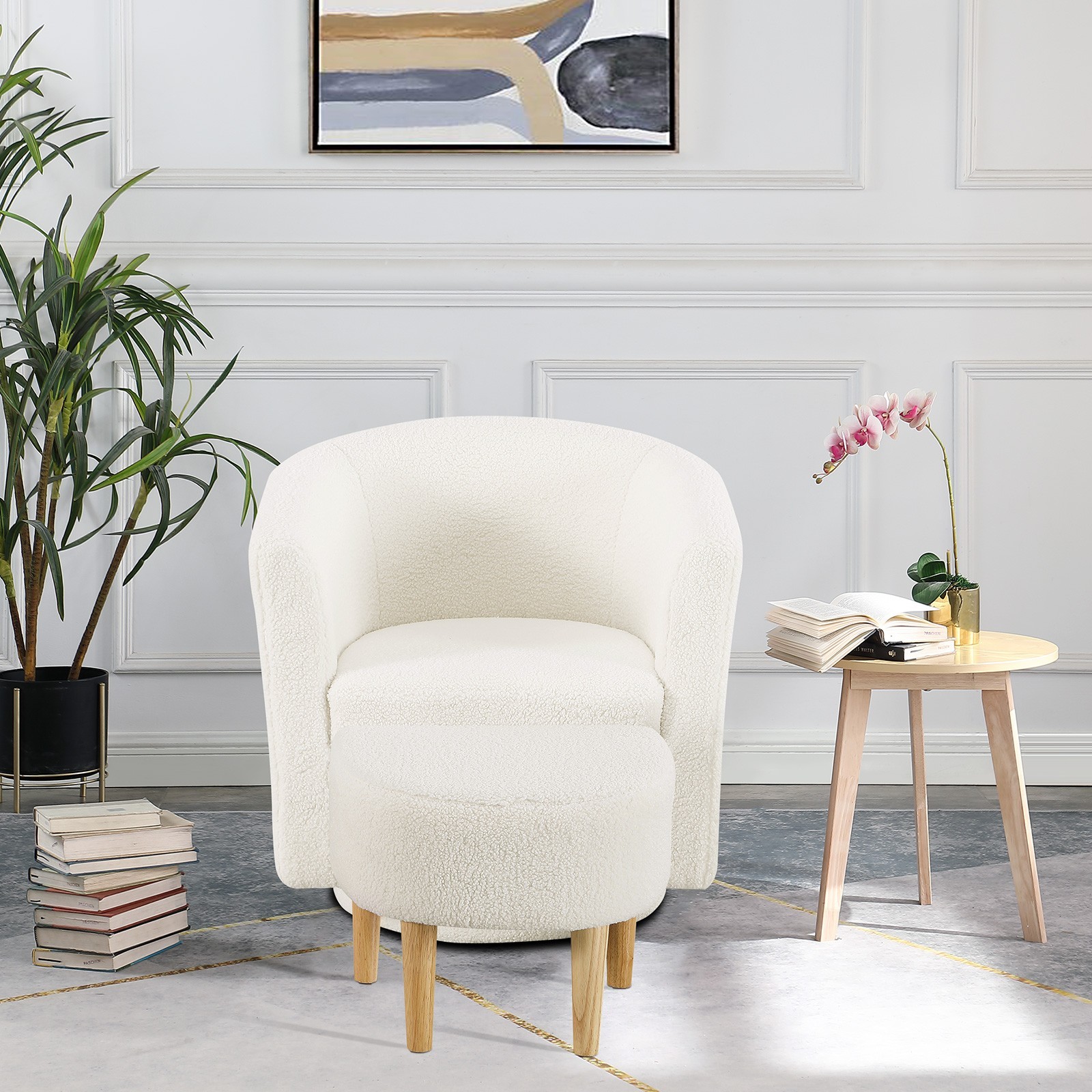 Swivel Accent Armchair Single Sofa w/Ottoman Modern Fabric Chair for Living Room