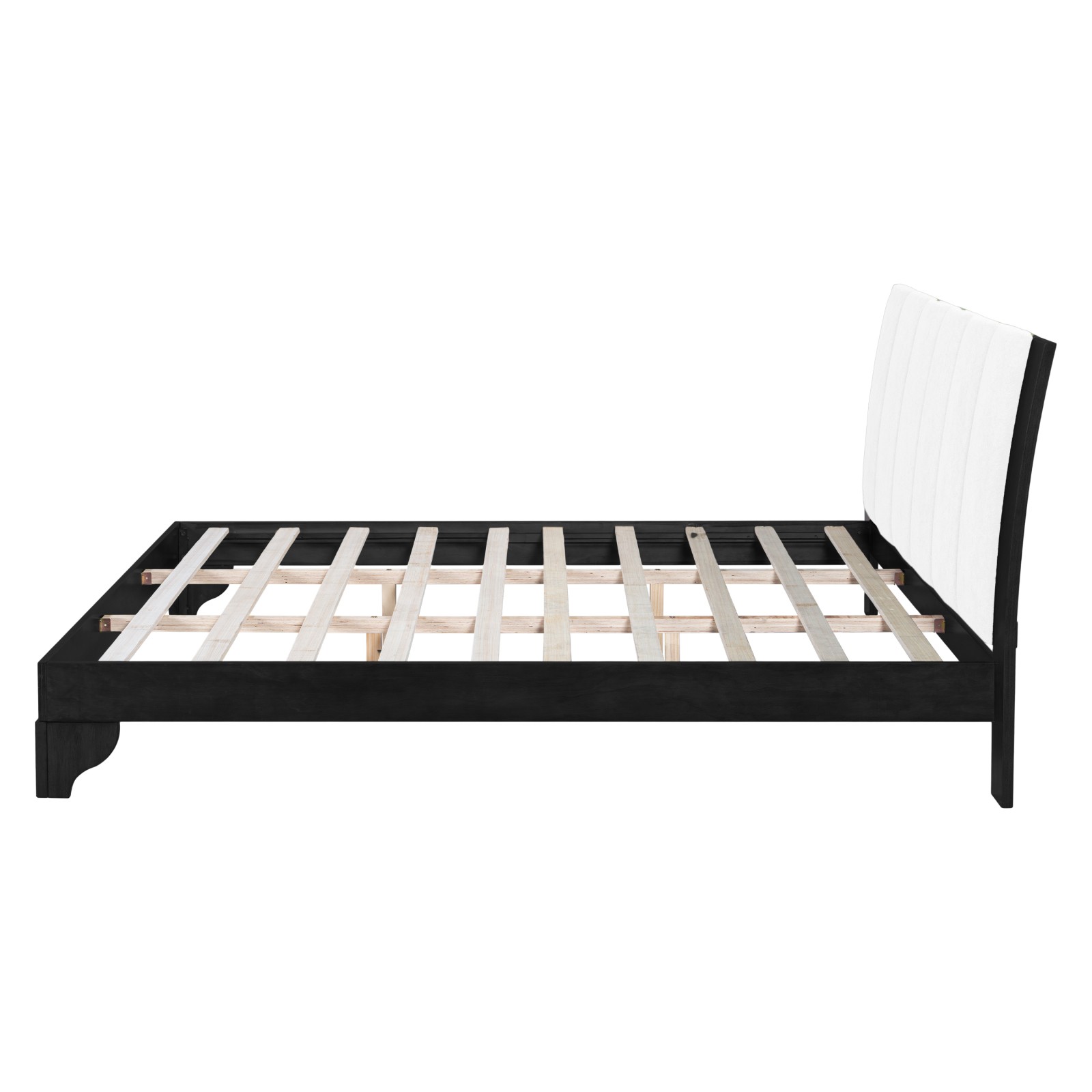 King Size Bed Frame Black White Pine MDF 82.7″x85.2″ 600 lbs