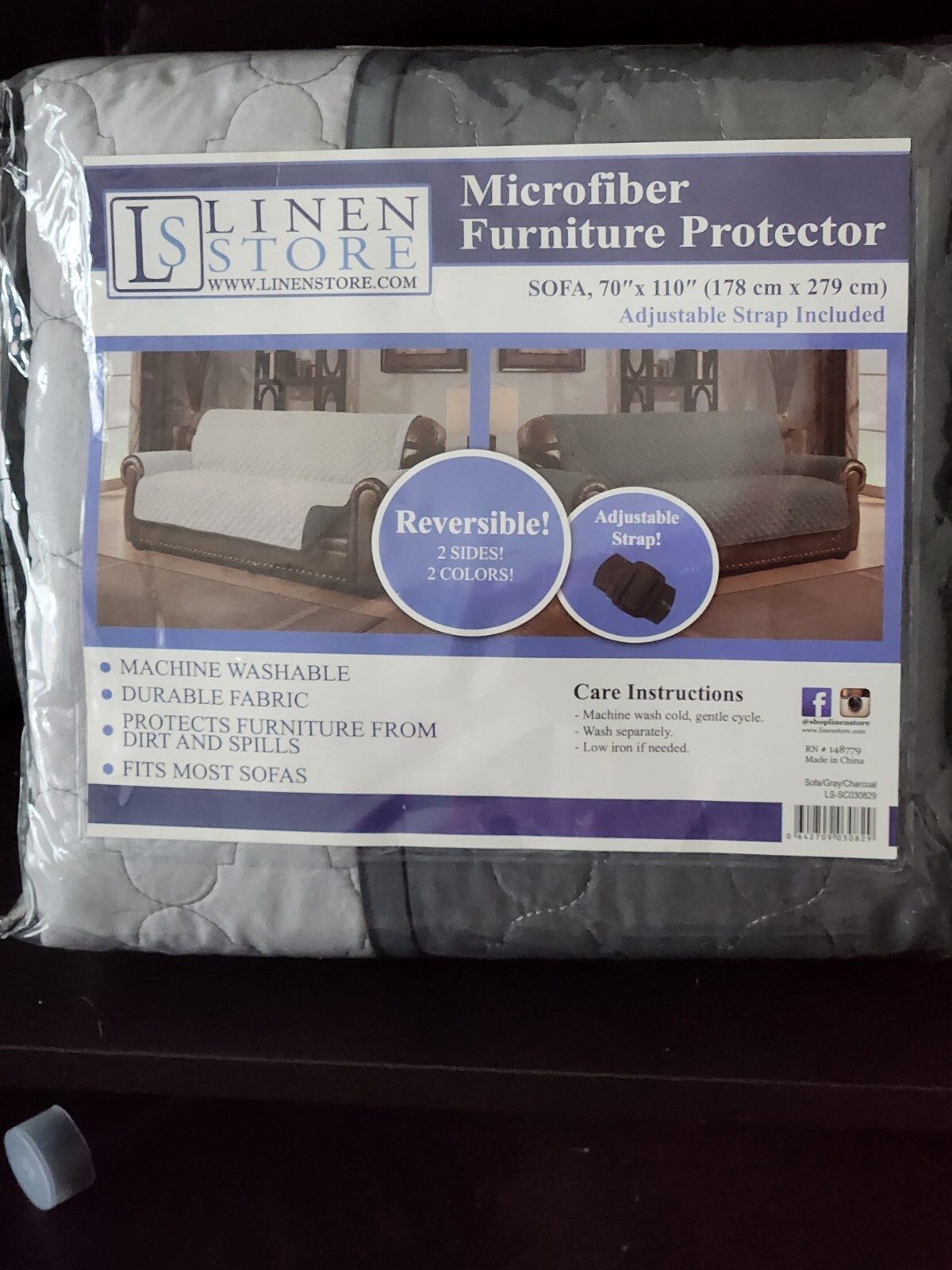 LINEN STORE MICROFIBER FURNITURE PROTECTOR GRAY AND WHITE FOR SOFA