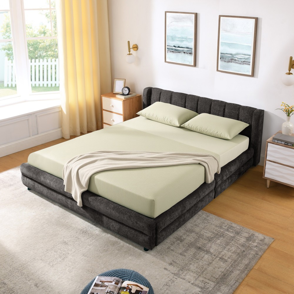 Queen Size Upholstered Bed Frame with Thick Fabric comfortable upholstered