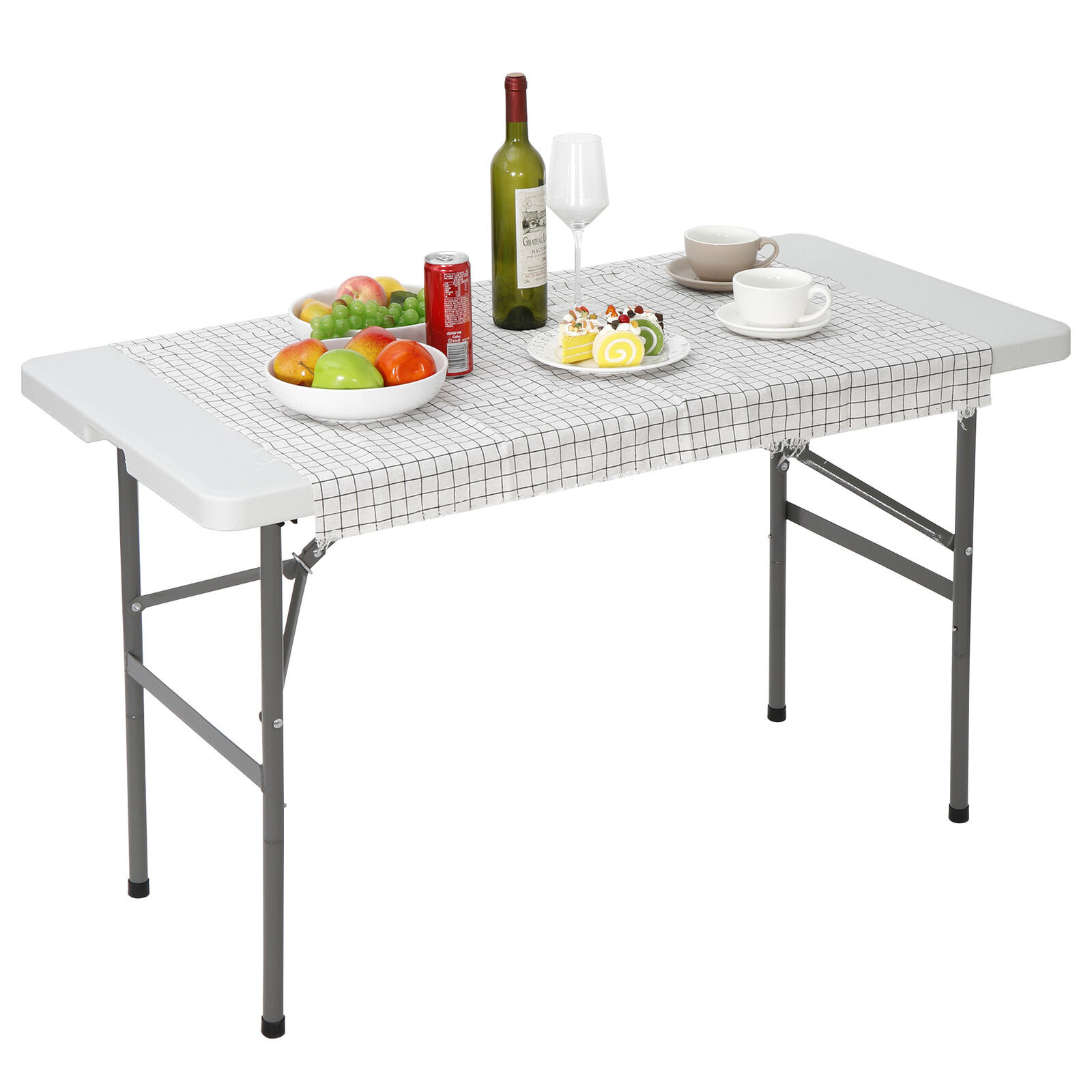 4ft Plastic Folding Table Camping Table for Picnic BBQ Indoor Outdoor White
