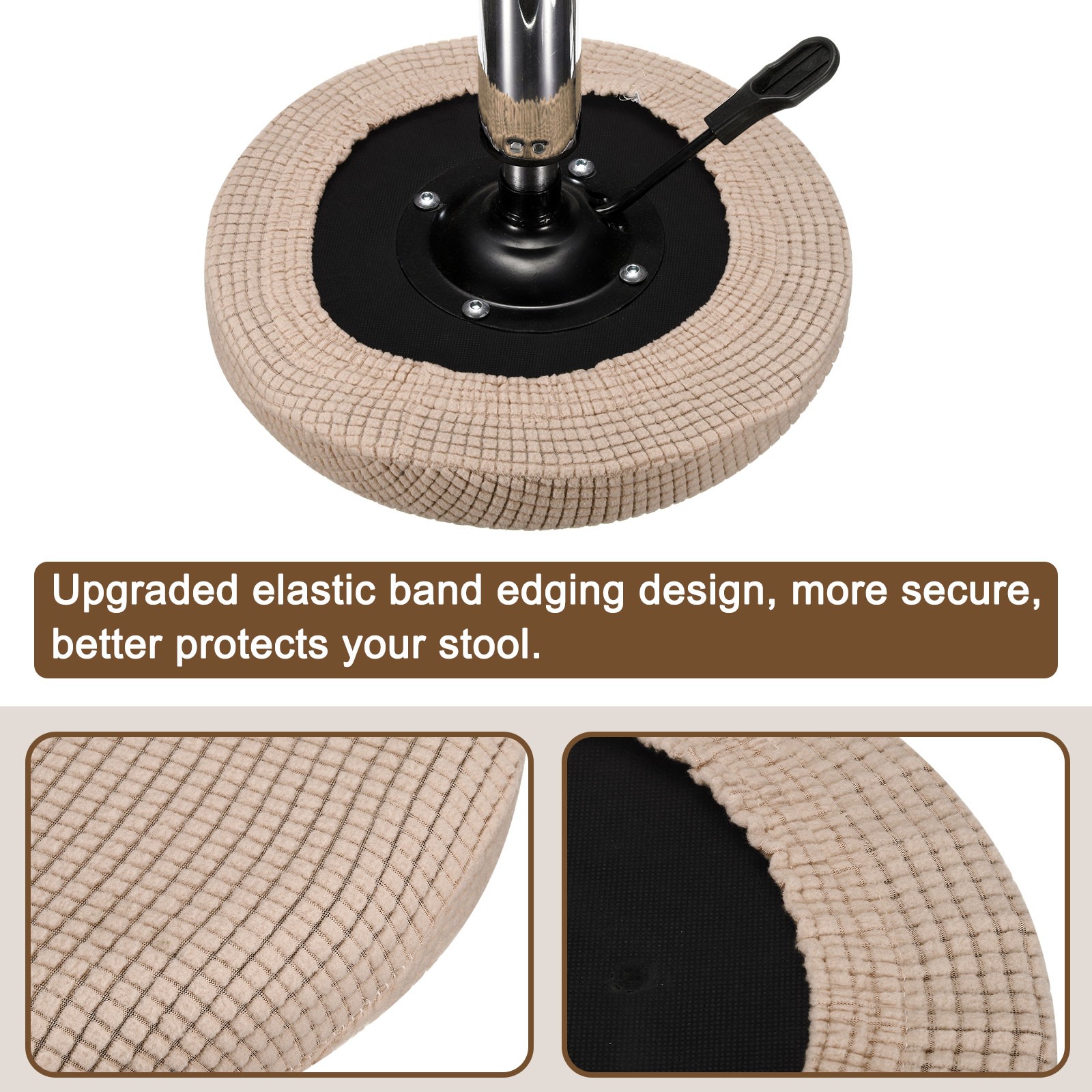 2 Pack Round Bar Stool Covers Dia 11″-16″ Non-slip Seat Cover Khaki