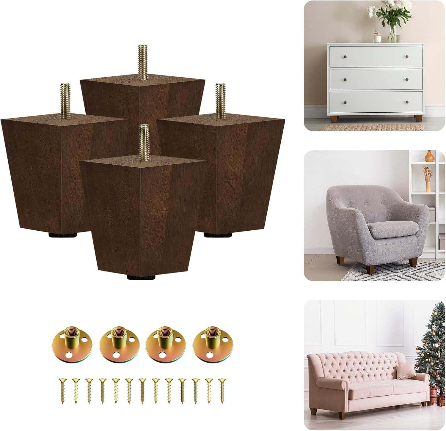 Yes4All 3 Inches Square Wood Furniture Legs Set of 4 – Wooden Replacement Feet f