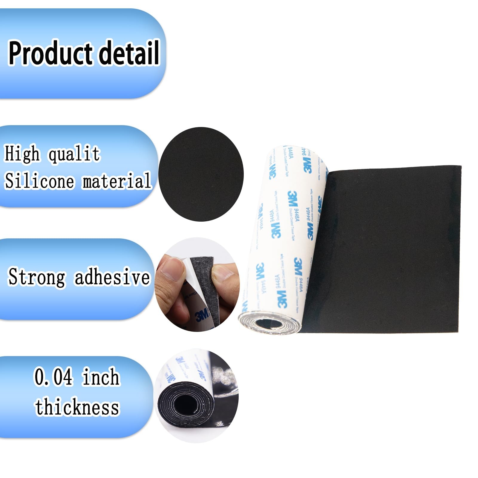 Non Slip Furniture Pads Anti-Sliding Silicone Sticky Backing 40″x5″x0.04″ 1 PCS