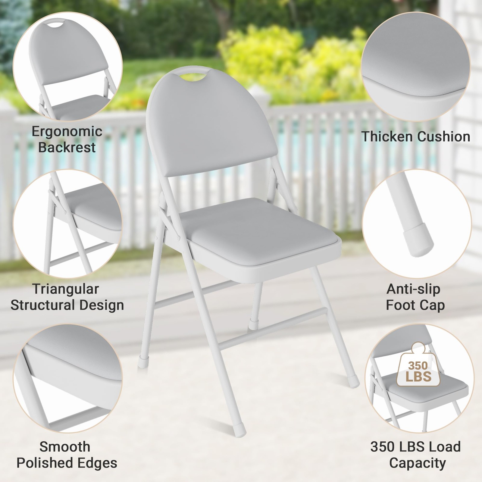 Folding Table and Chairs ,5pcs Card Table & Upholstered Chair Set w/ Metal Legs