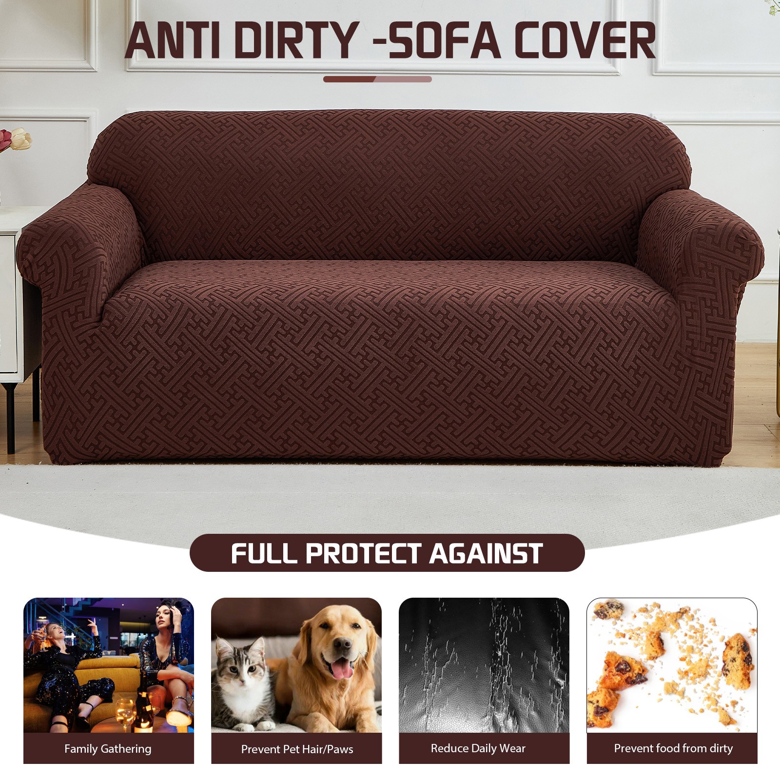 Thick Stretch Jacquard Sofa Cover 360° Couch Protection Anti-Slip Pet Friendly