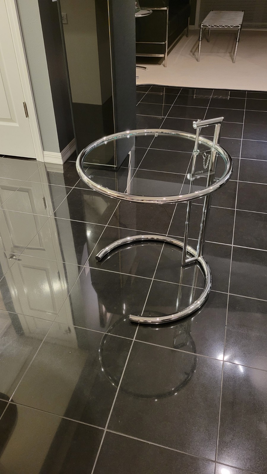 Eileen Gray Adj. Height End Side Table, Clear Tempered Glass **Made In Italy**