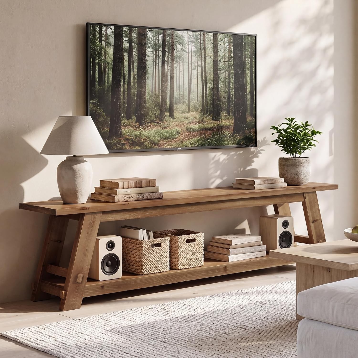 78.74-Inch Solid Wood TV Stand for TVs Up to 90 Inches with Open Storage Shelves
