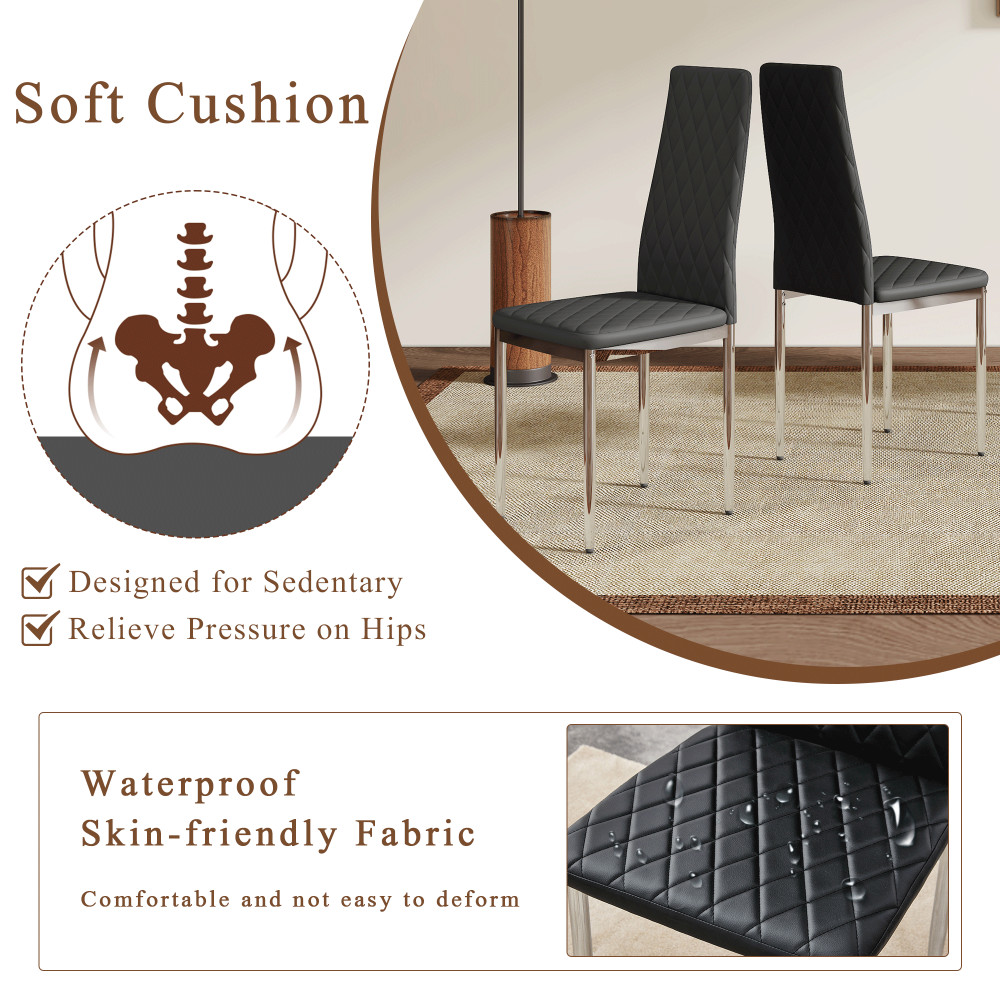 Set of 4/6/8 Modern Black PU Dining Chairs Diamond Tufted High Back Side Chair
