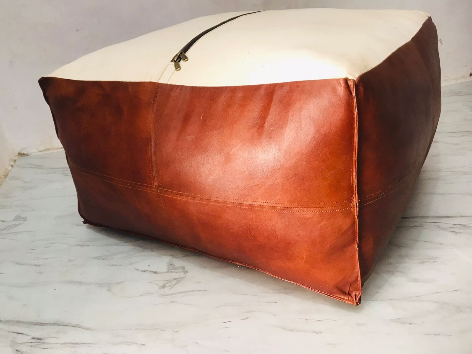 New Boho Unstuffed 30” Handmade Pouf Brown For Home Decore Pouffe Leather