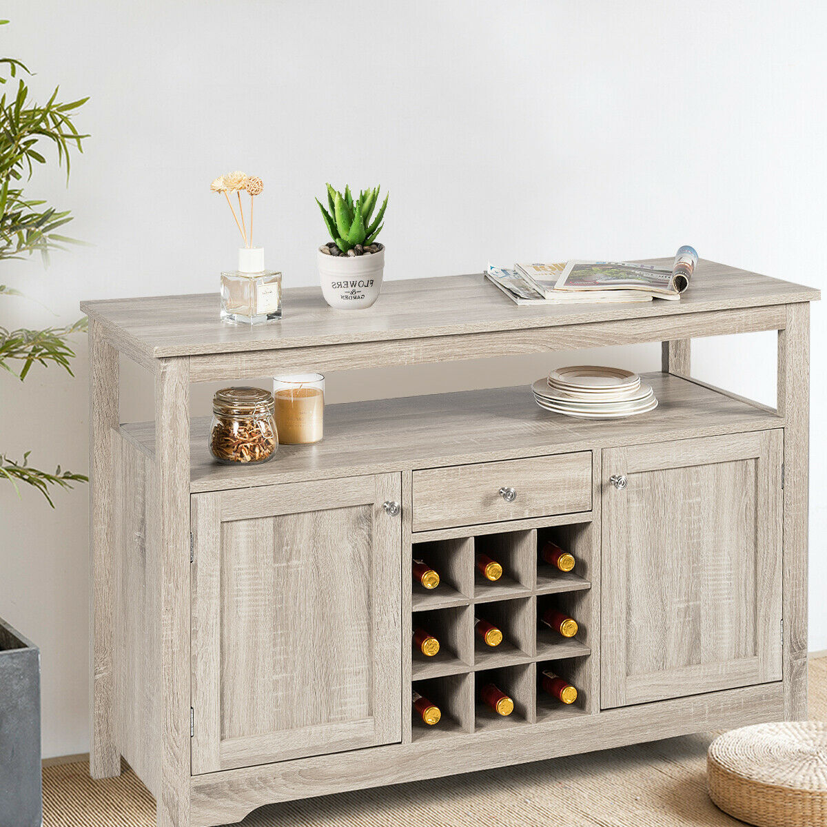 Buffet Server Sideboard Wine Cabinet Console Table Grey Home