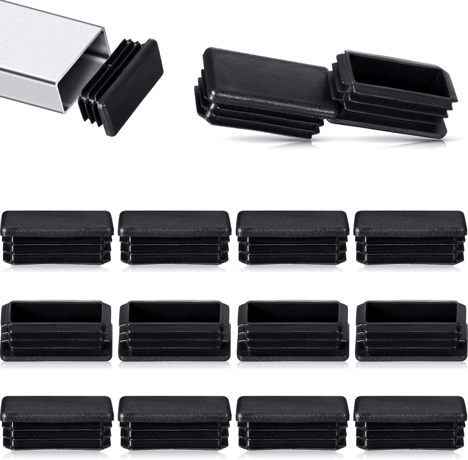 24 Pcs 1 X 2 Inch Rectangle Plastic Plugs Tubing End Caps Black Steel Tubing Plu