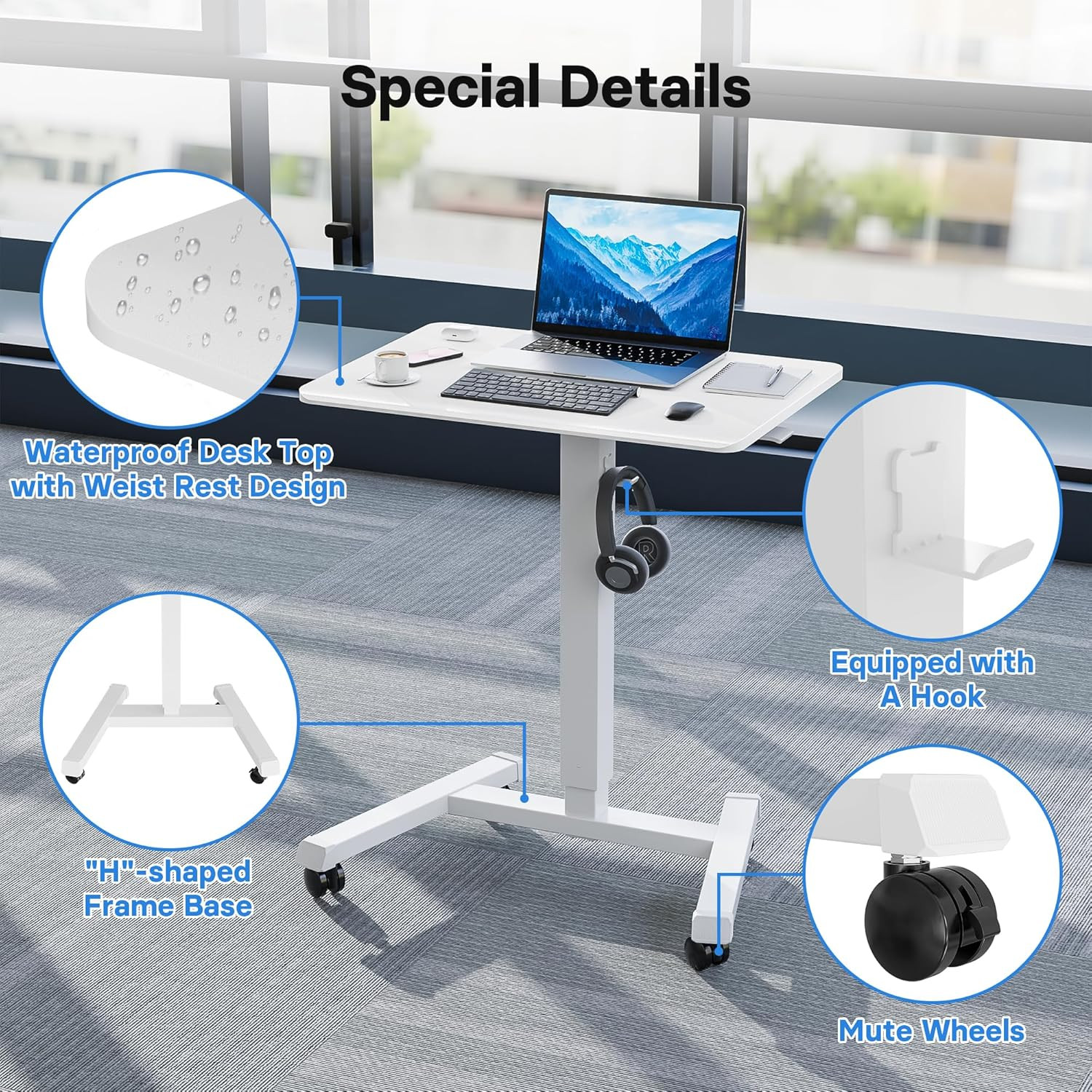 Height Adjustable Mobile Standing Desk – Portable Laptop Table for Home & Office
