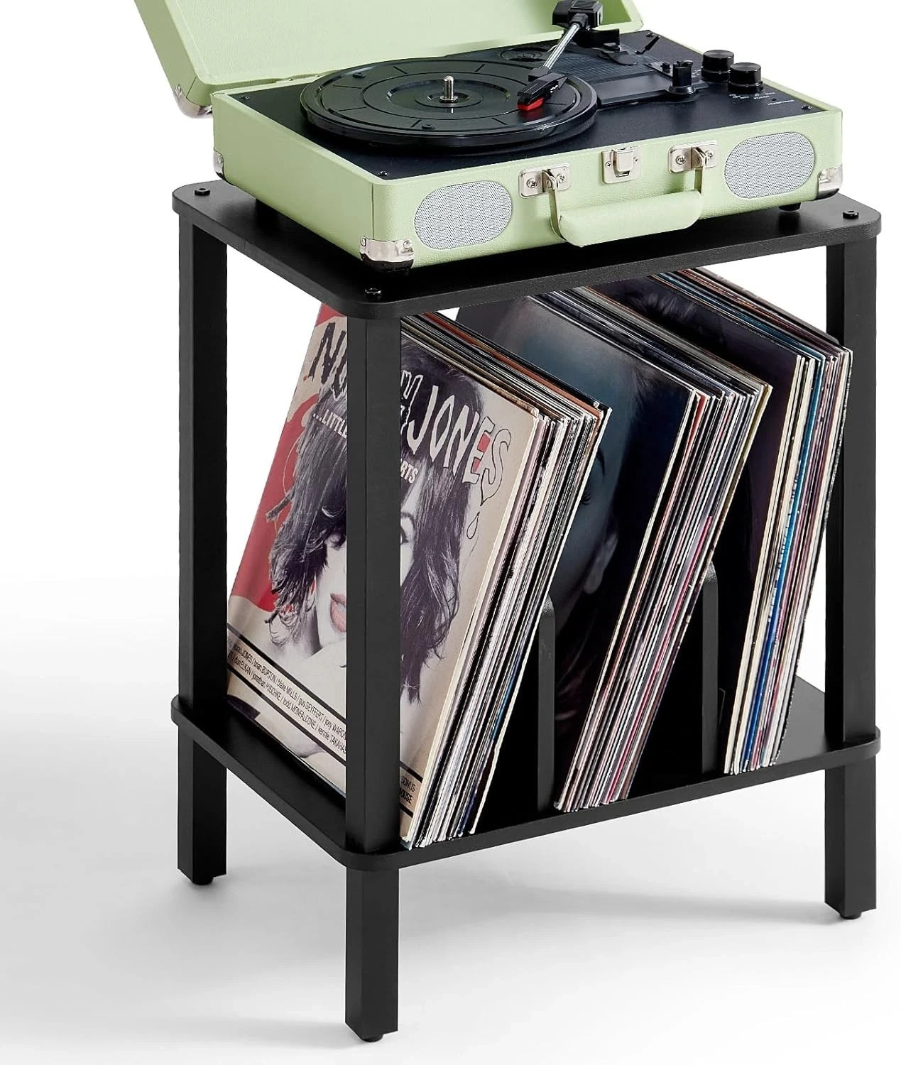 2-tier Black Vinyl Record Storage Holder Stand Player With Up To 100 Albums