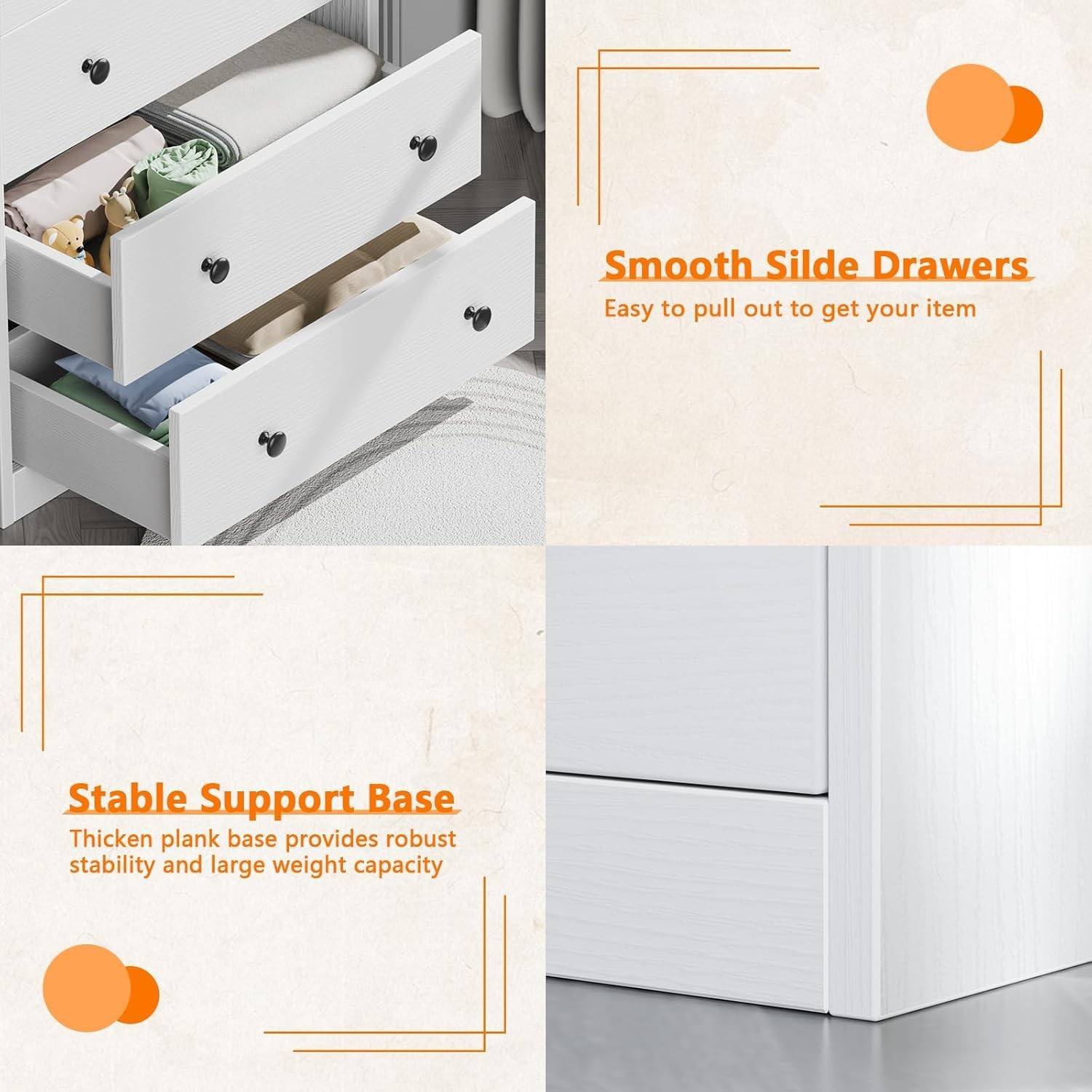 4-Drawer Dresser – White Wood Chest of Drawers Closet Storage Cabinet Organizer