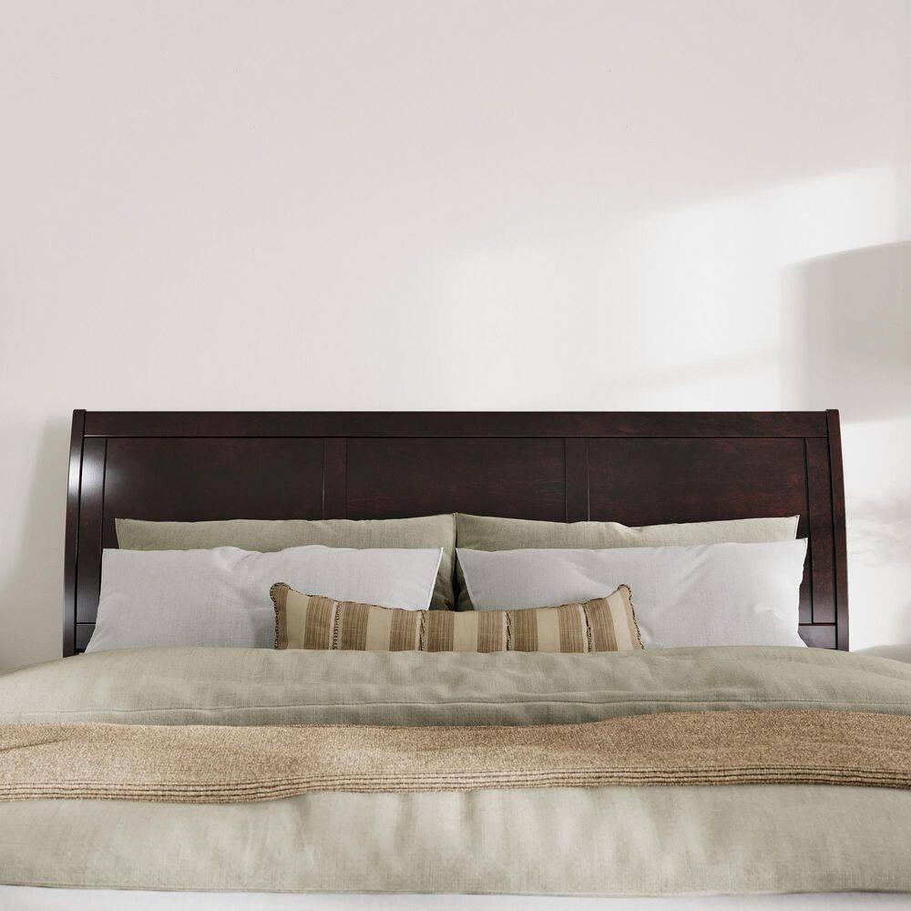 AFI Portland Brown King Sleigh Solid Wood Panel Headboard w/ Attachable Charger