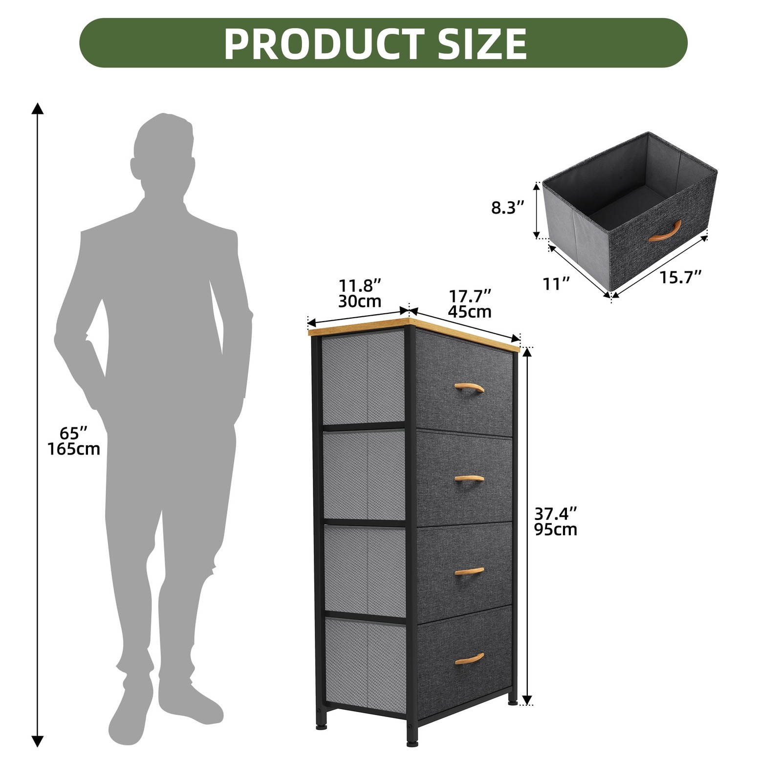 Uforic 4 Drawer Fabric Storage Dresser for Living Room, , Hallway for Adult, Dar