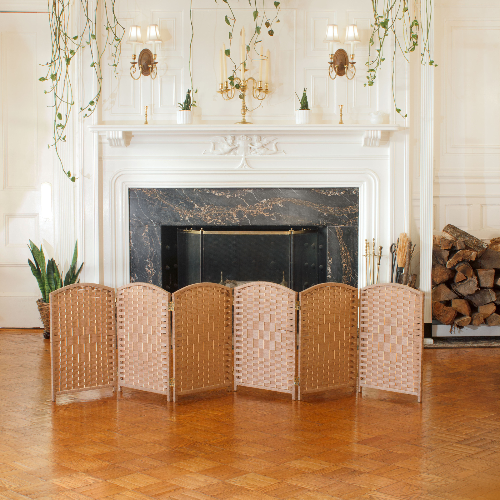 2 ft. Short Diamond Weave Fiber Folding Screen – Natural – 6 Panel