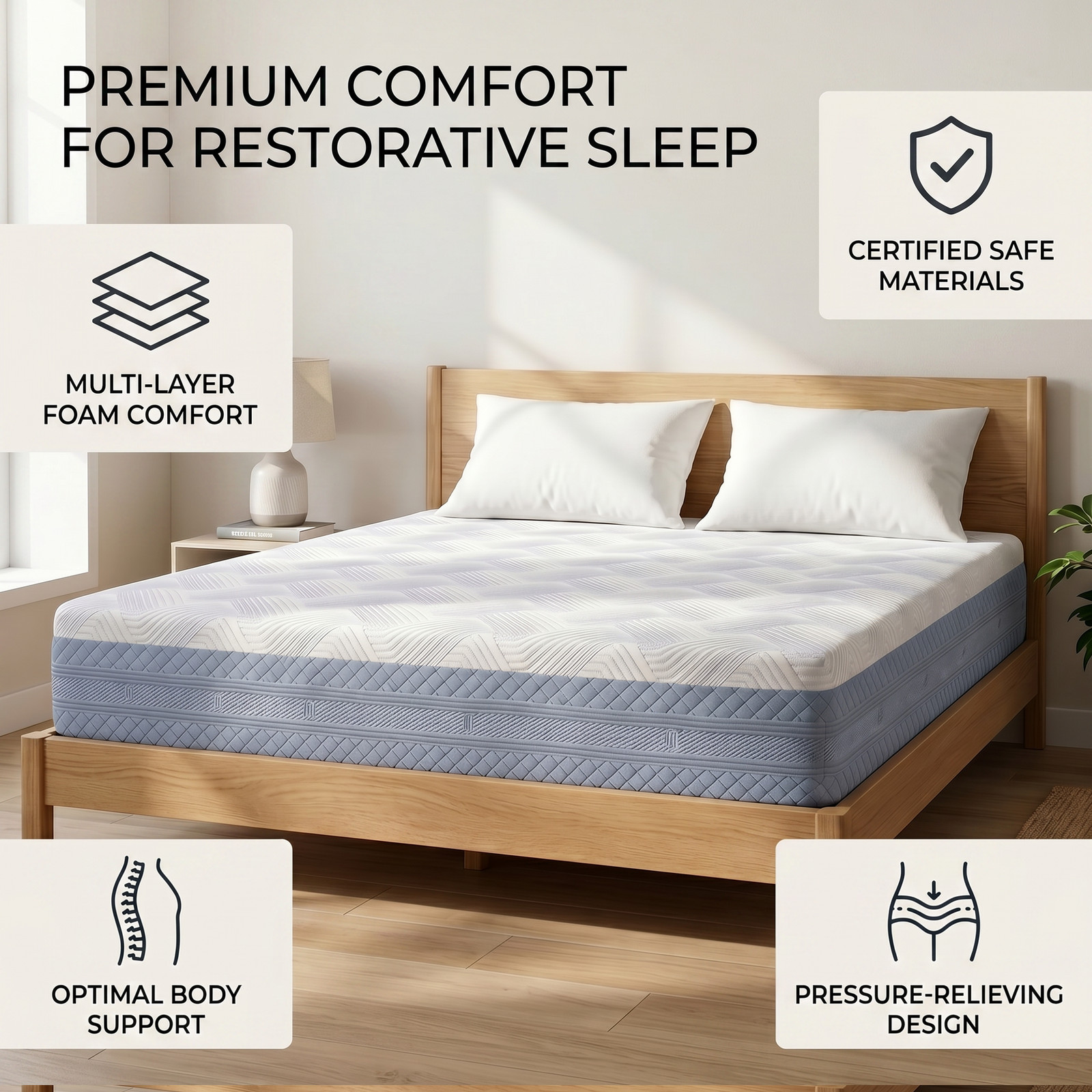 King Size Mattress 12 Inch High Density Soft Support Memory Foam Mattress Safety