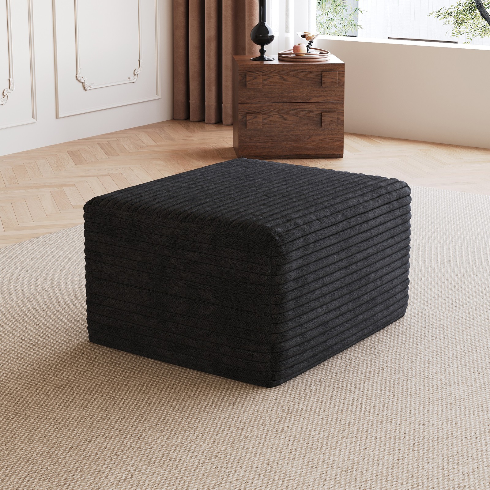 25.6″ Plush Corduroy Ottoman No Assembly for Small Living Space, DIY Modular