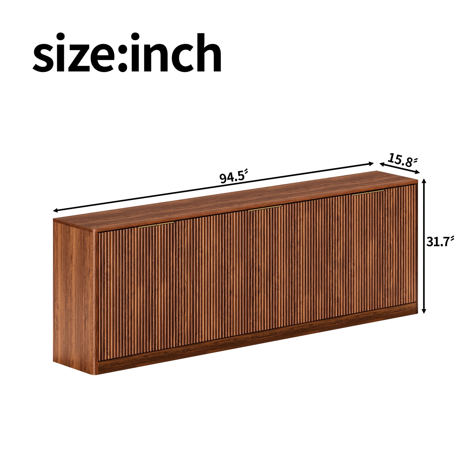 94.5″ Walnut Fluted Credenza with 6 Doors, Sideboard, Media Console