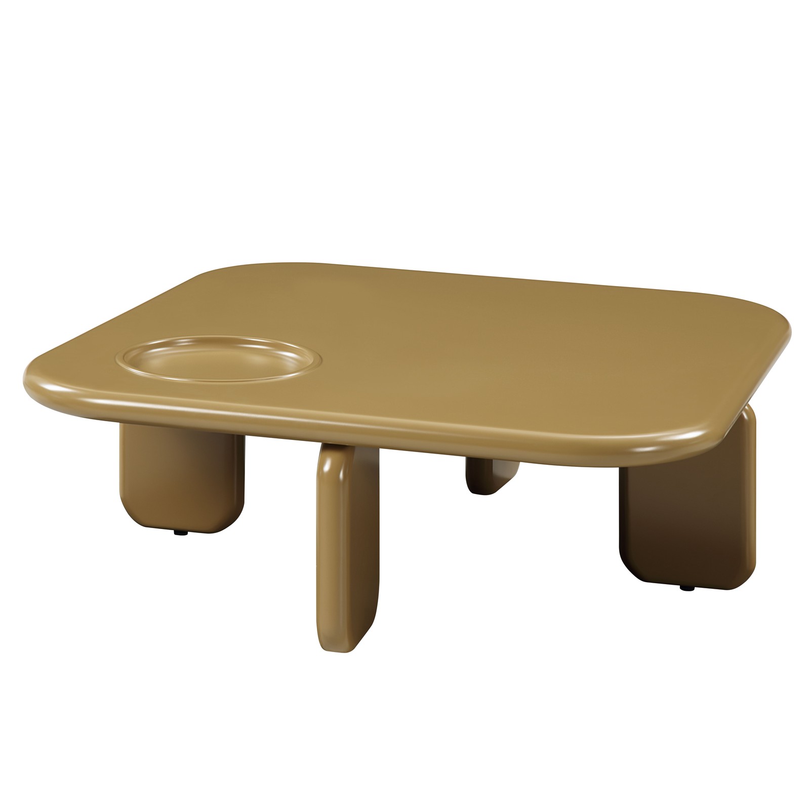 Yellowish Brown High Gloss Coffee Table, MDF, 35″ L x 35″ W
