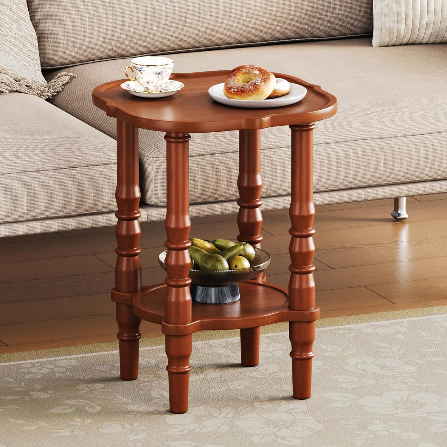 Retro Brown Solid Wood End Table – Small Nightstand for Any Room
