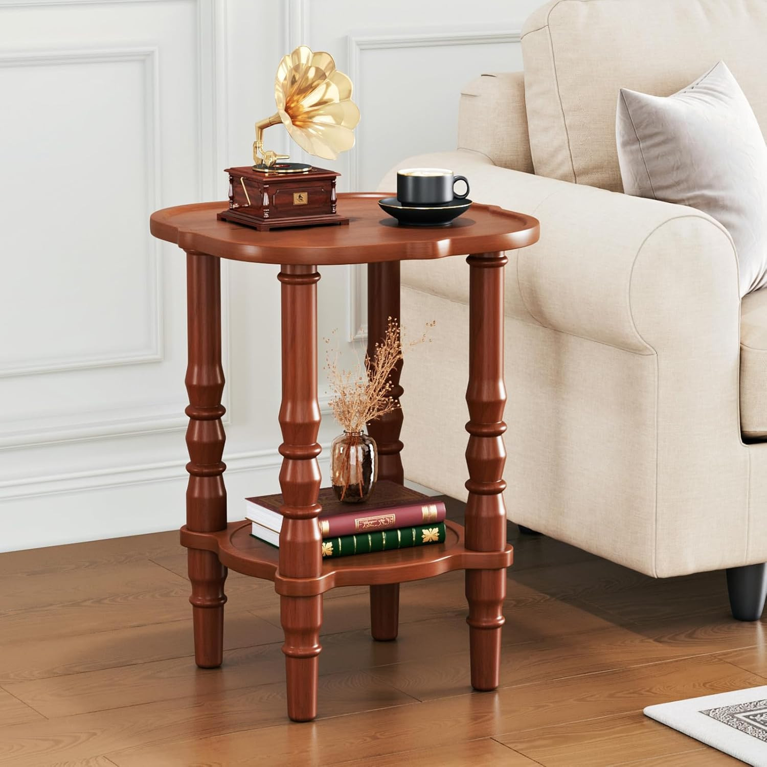 Retro Brown Solid Wood End Table – Small Nightstand for Any Room