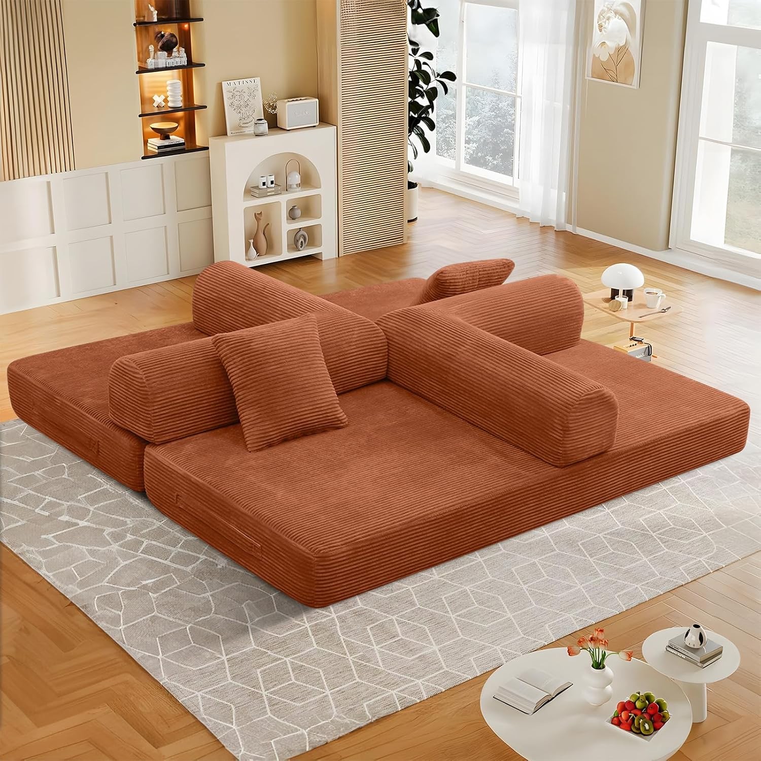 78″Convertible Sleeper Sofa Bed Corduroy Folding Mattress Couch with Fixed Frame