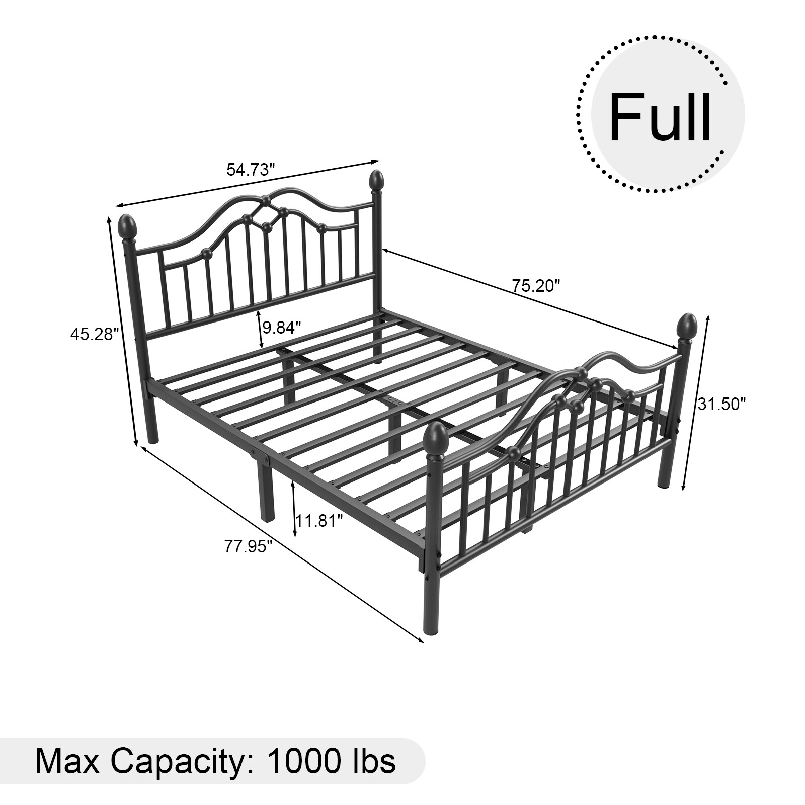 Metal Twin/Full/Queen Size Bed Frame with Headboard and Footboard,Black/White