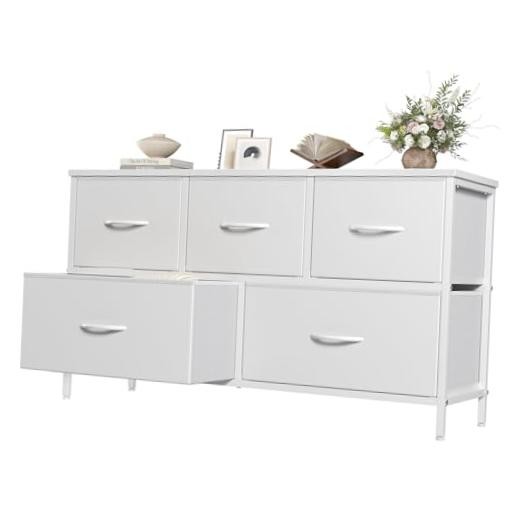 Dresser for Bedroom with 5 Drawers, 12.1″D x 38.6″W x 21.8″H (5 Drawers) White