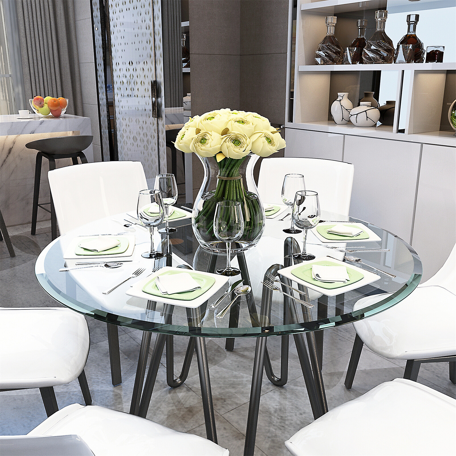 Round Tempered Glass Table Top 1/4” 1/2” 2/5″ Thick Round Beveled Polished