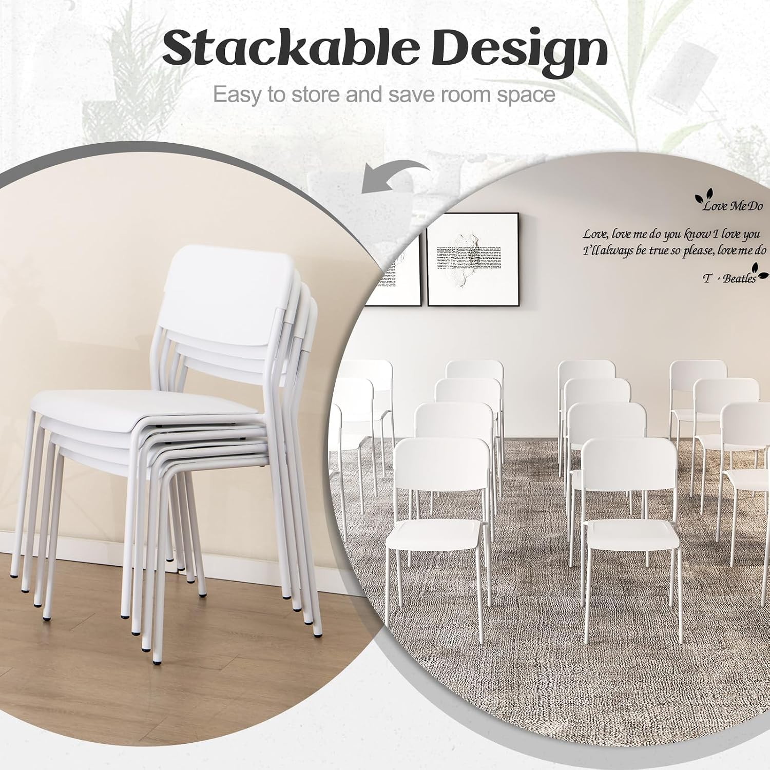 Metal Dining Chairs Set of 4, Stackable Lightweight Kitchen Chairs w/Tilted
