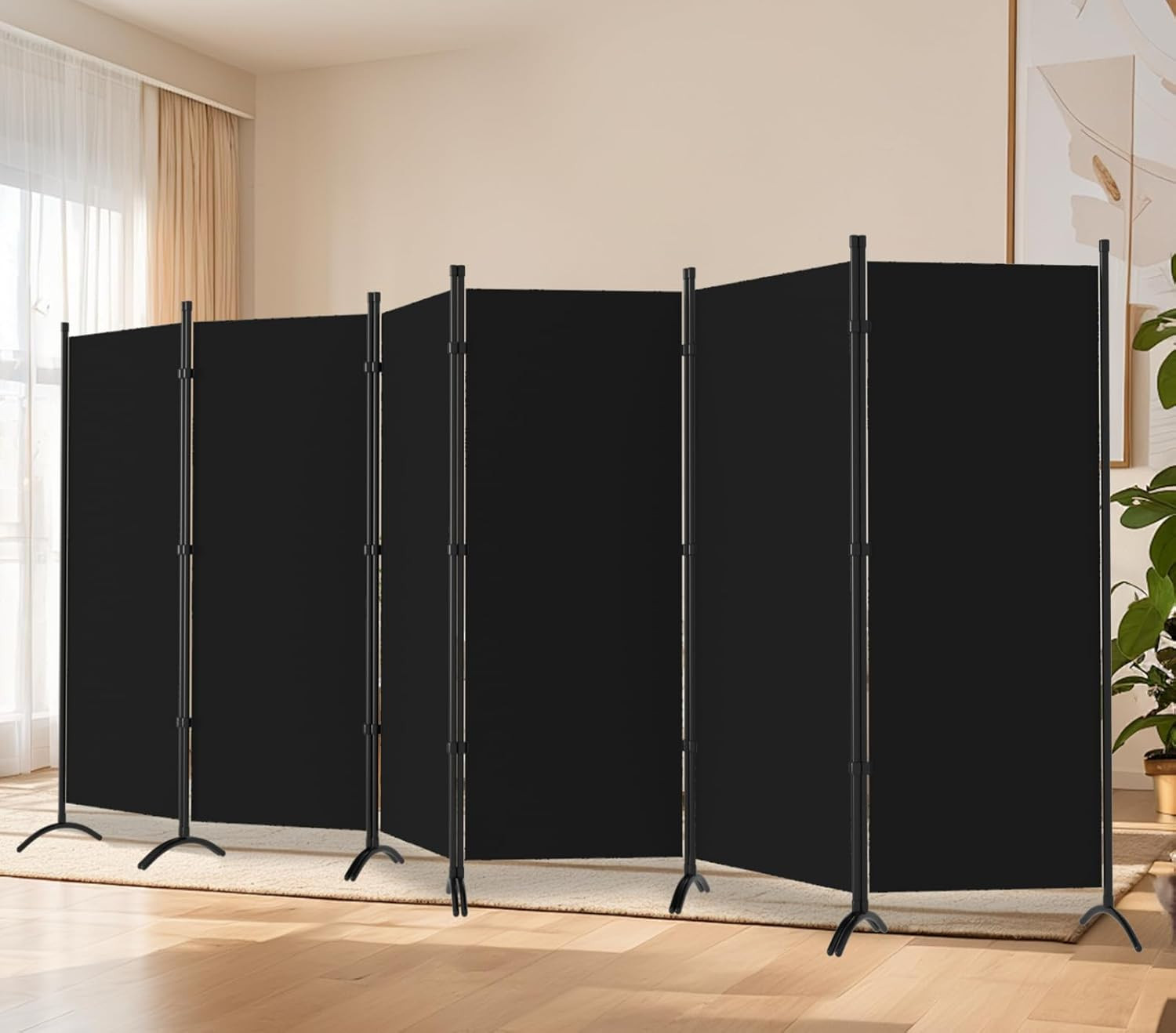 Black 6-Panel Folding Room Divider – 6 Ft Privacy Screen for Home & Office