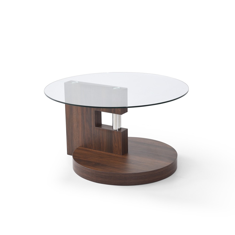 Modern and Practical Double-Layer Round Table Glass Table Top Wood MDF Table