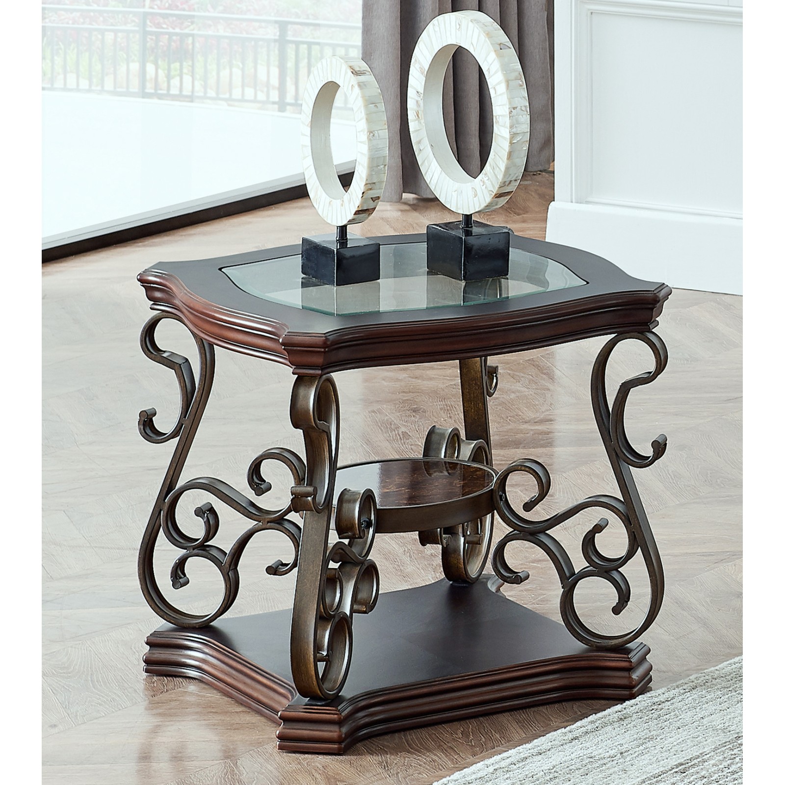 End Table with Glass Top & Marble Paper Shelf (26.3″L x 26.3″W x 24″H)