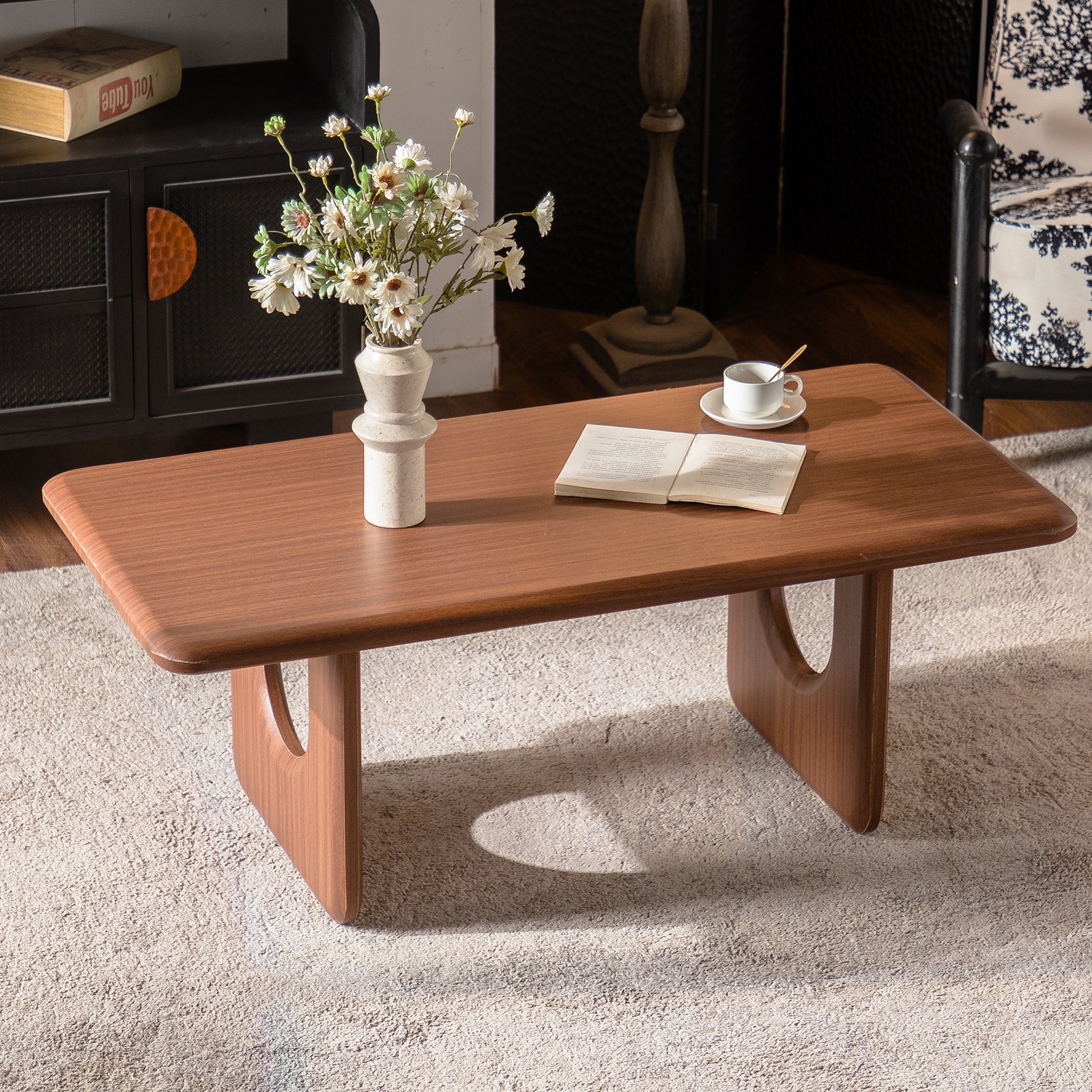 Rectangular Wood Coffee Table 47.24″ Walnut Finish Modern Minimalist
