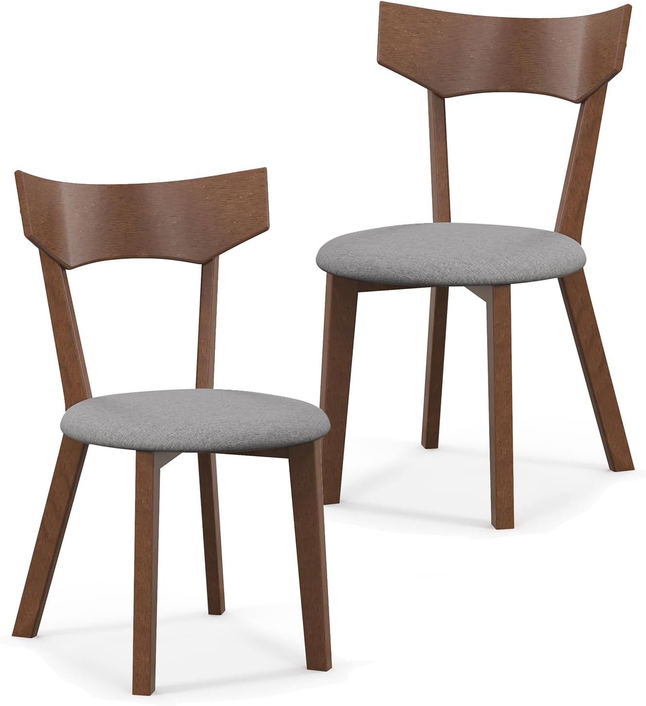 Wooden Dining Chairs Set of 2, Solid Wood Kitchen Chairs w/Curved Back &