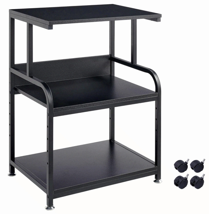 3 Tier Rolling Printer Stand w/ Adjustable Shelf & Wheels for Home Office Black