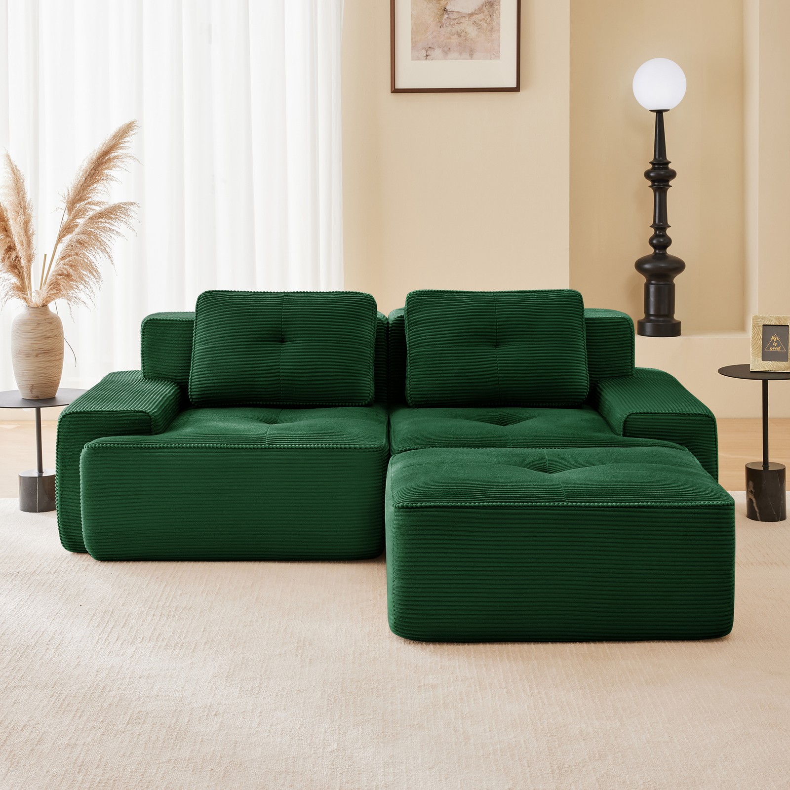 82″ Modern L-Shaped Modular Sectional Sofa for Living Room, Corduroy Fabric