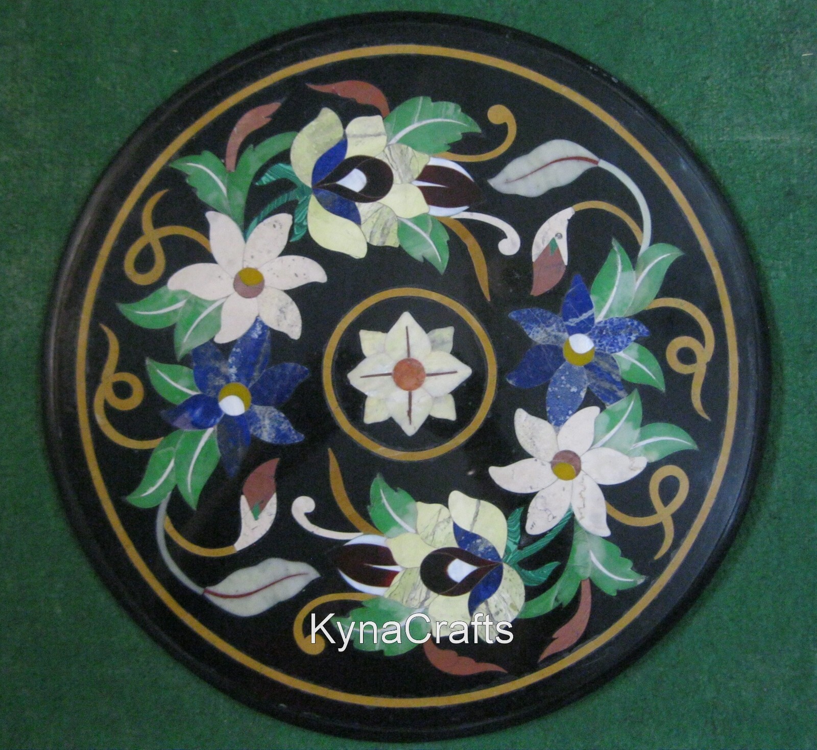 18 Inches Unique Pattern Inlay Work Coffee Table Top Black Marble Kitchen Table