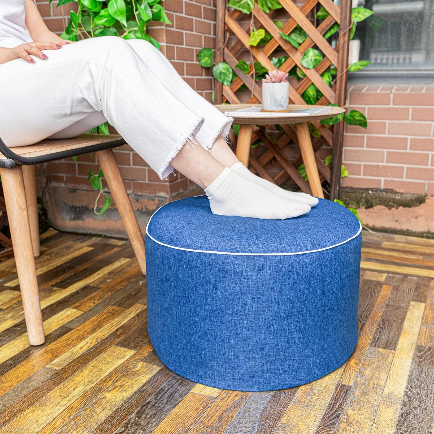 Comfortable Outdoor Ottoman Waterproof 19×12 In Lightweight Foam Stuffed Pouf