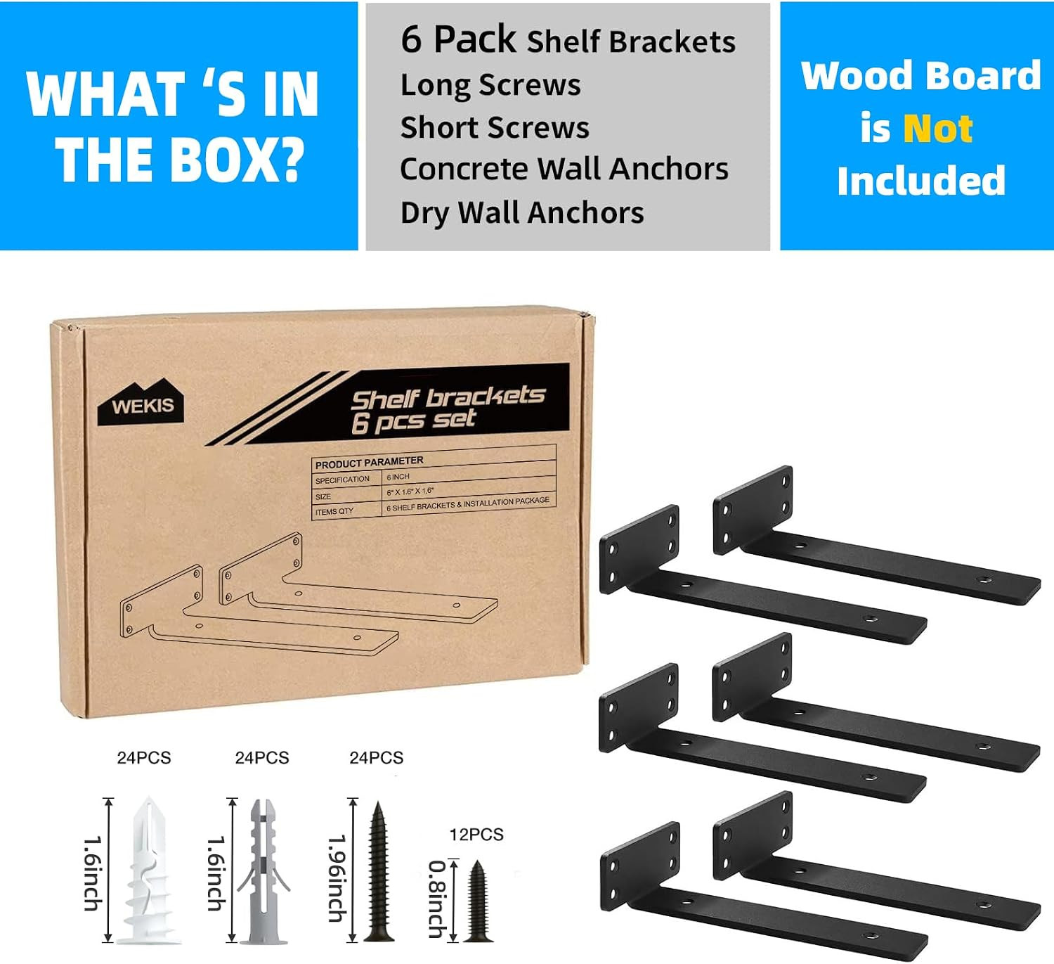 Shelf Brackets Floating Shlef Brackets 6-Inch 6-Packs, 1/5 Inch Thick Heavy Duty