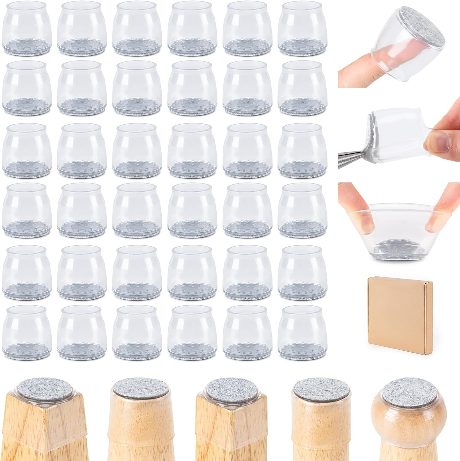 36Pcs Chair Leg Floor Protectors for Hardwood Floors, Silicone Chair Feet Caps t
